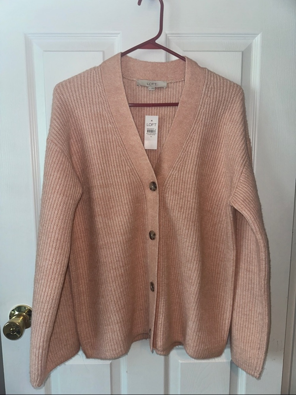 LOFT Women's Blush Ribbed Button-Front Cardigan